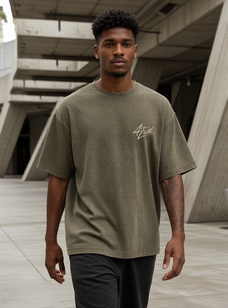 T-shirt oversized « Fragrance of Heaven » — Vert olive délavé