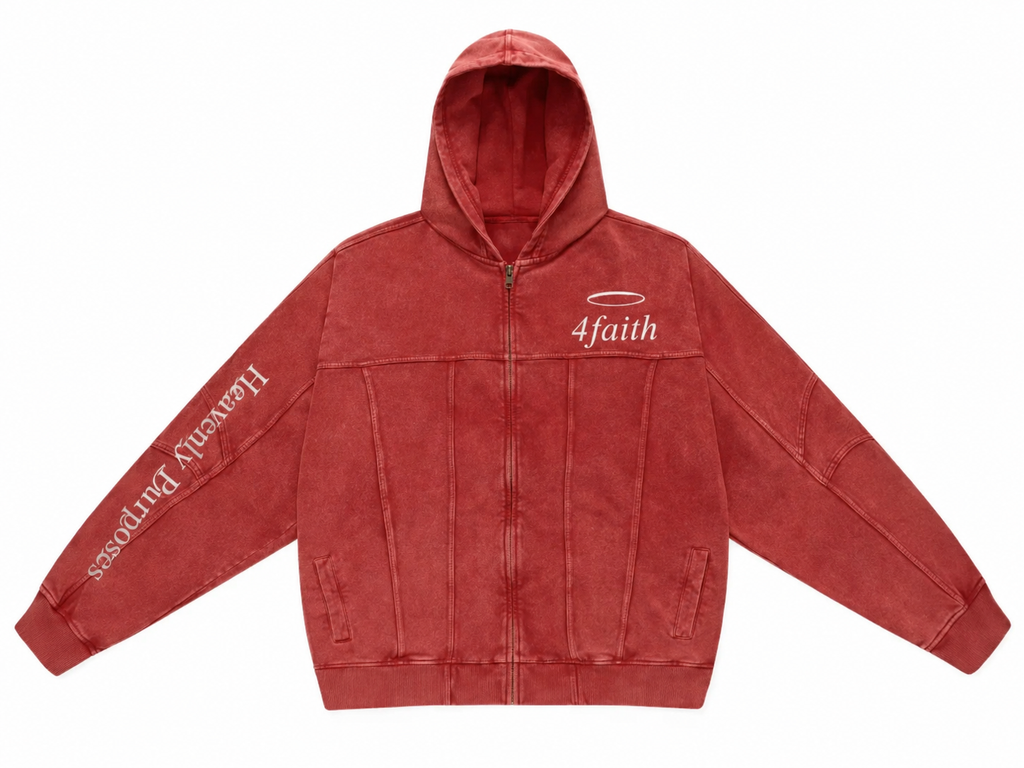 4faith "Heavenly Purposes" Zip Hoodie - Red Washed