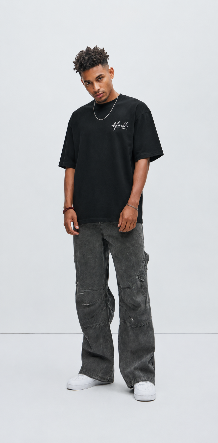 4Faith Cargo Baggy Jeans – Washed Black