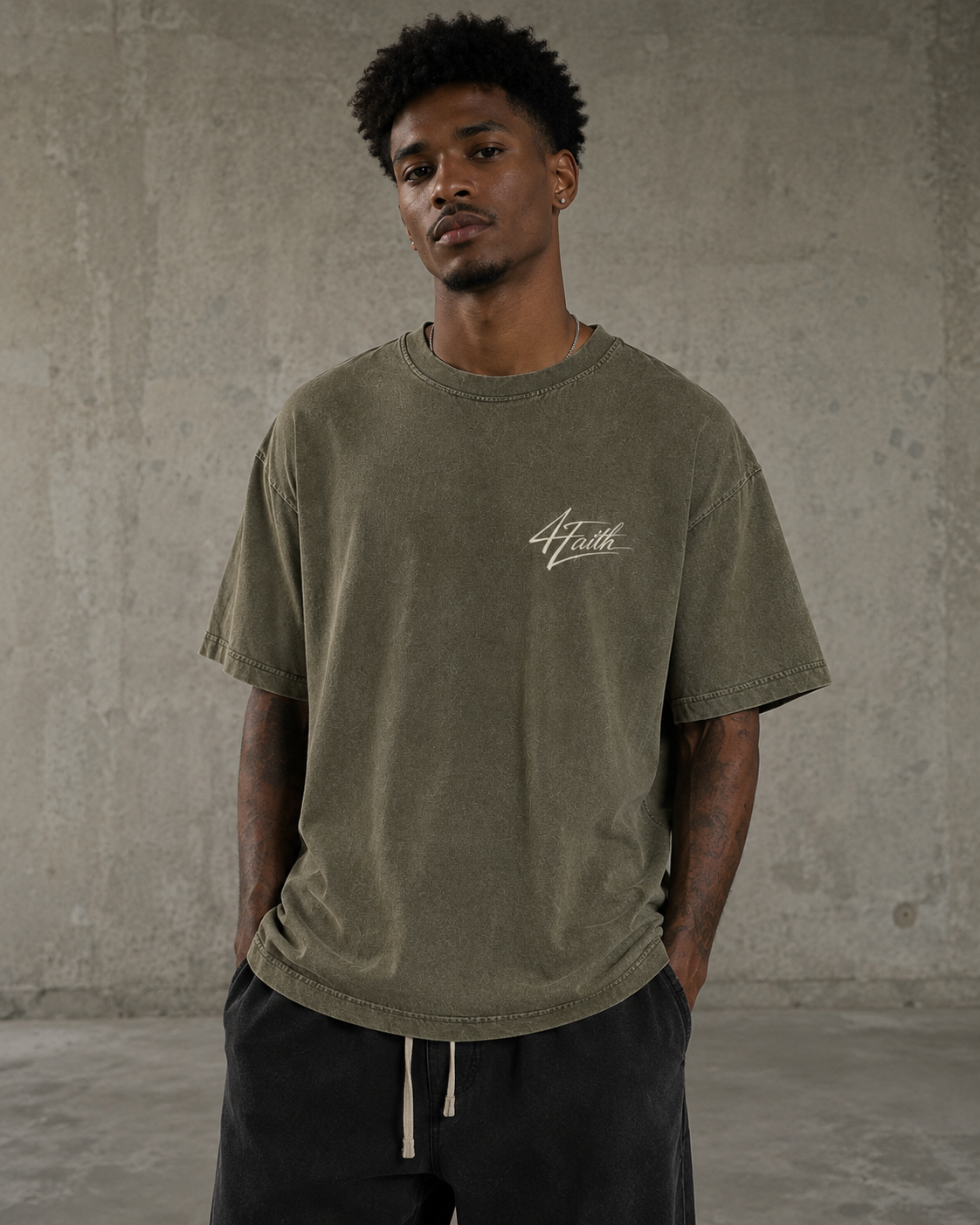 T-shirt oversized « Fragrance of Heaven » — Vert olive délavé