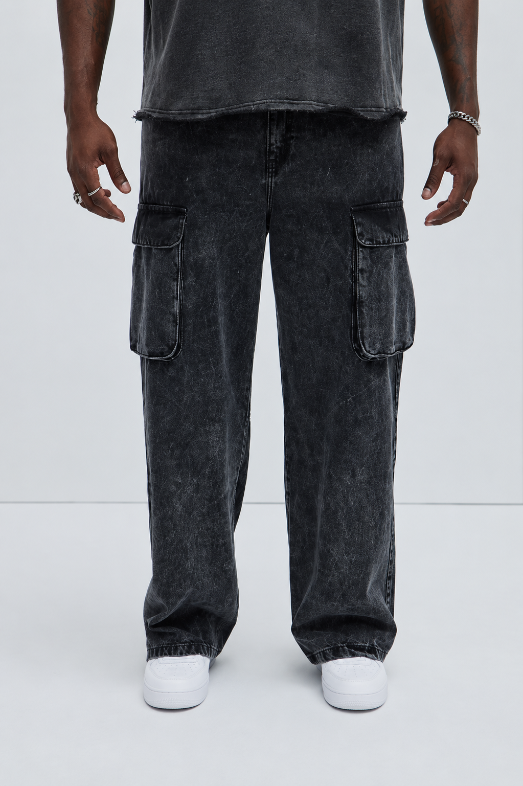 4Faith Signature Cargo Baggy Denim – Black Wash