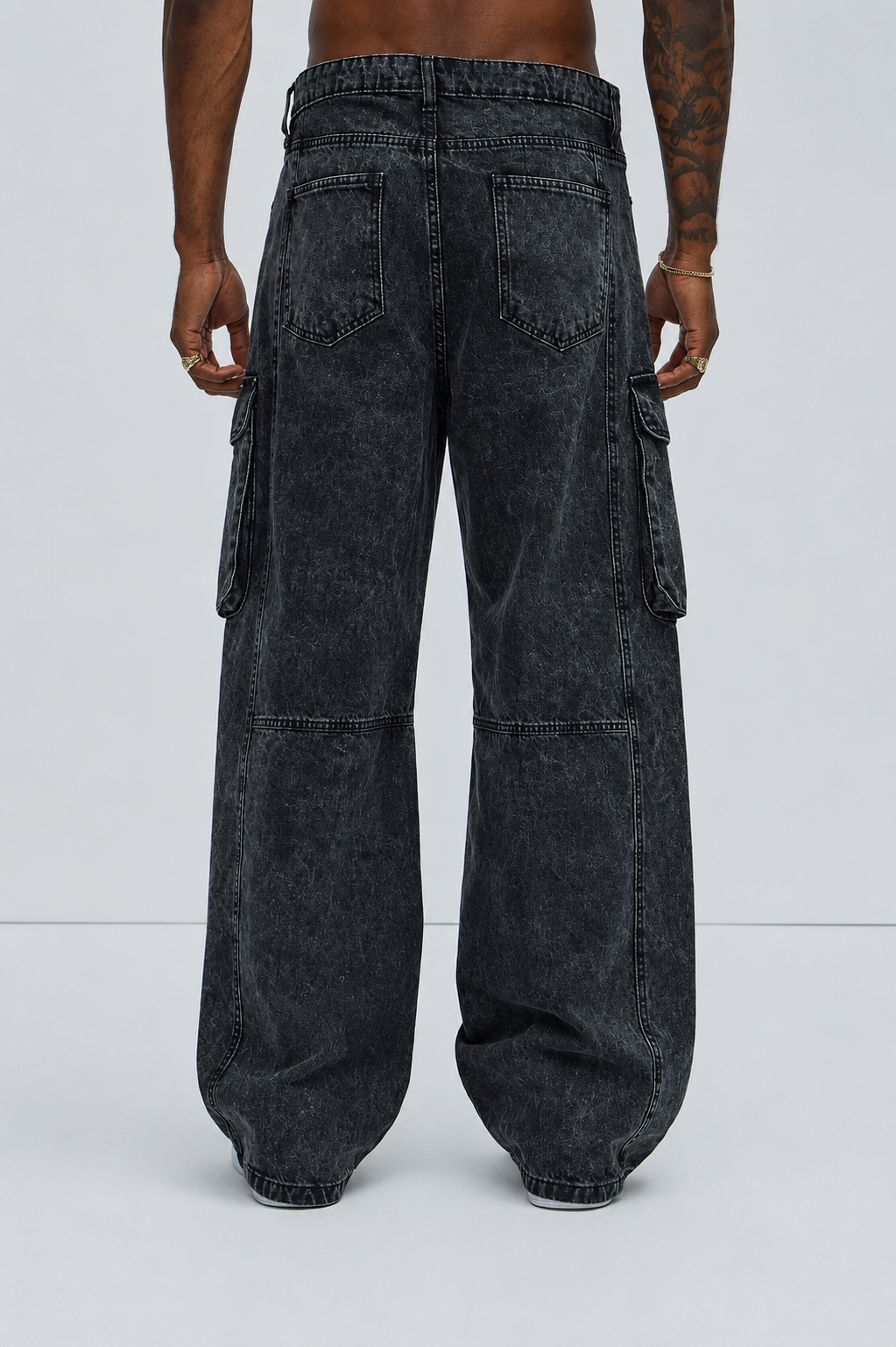 4Faith Signature Cargo Baggy Denim – Black Wash