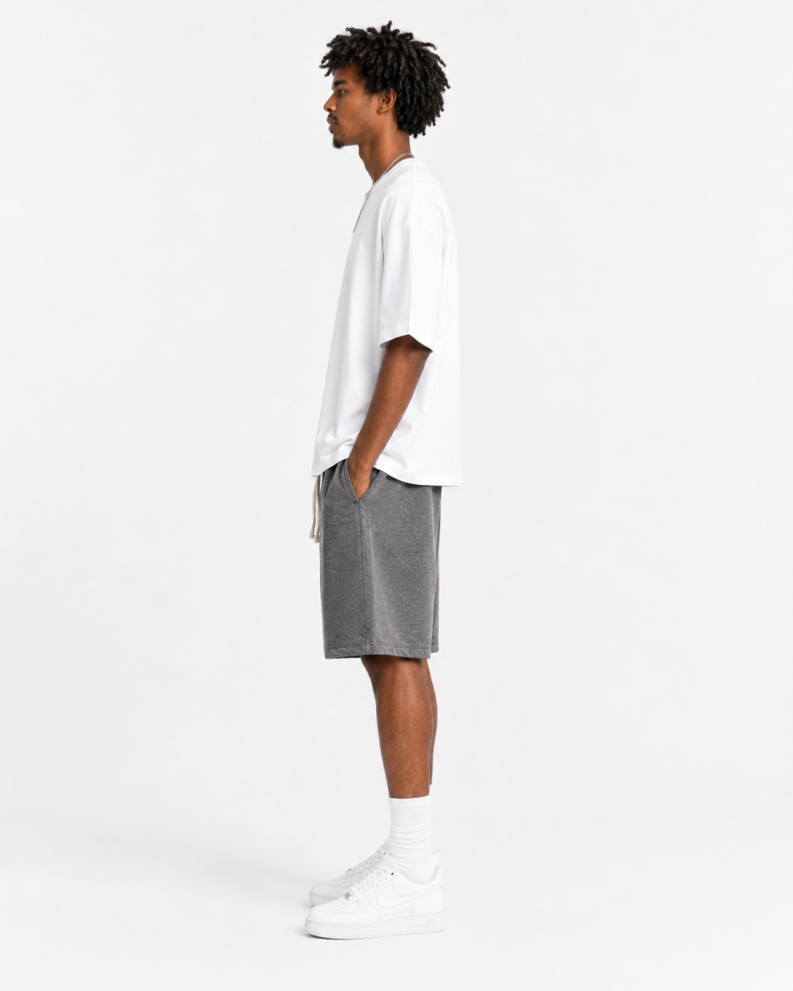 Short en molleton oversize – Gris chiné