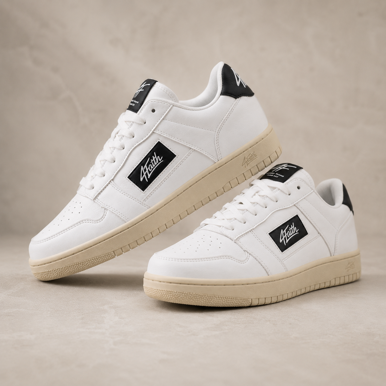 4Faith Classic Low Sneakers – White & Beige