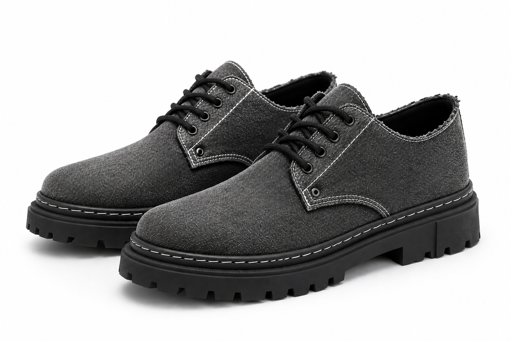Chaussures Derby Casual en Toile Délavée – Style Workwear Vintage à Lacets