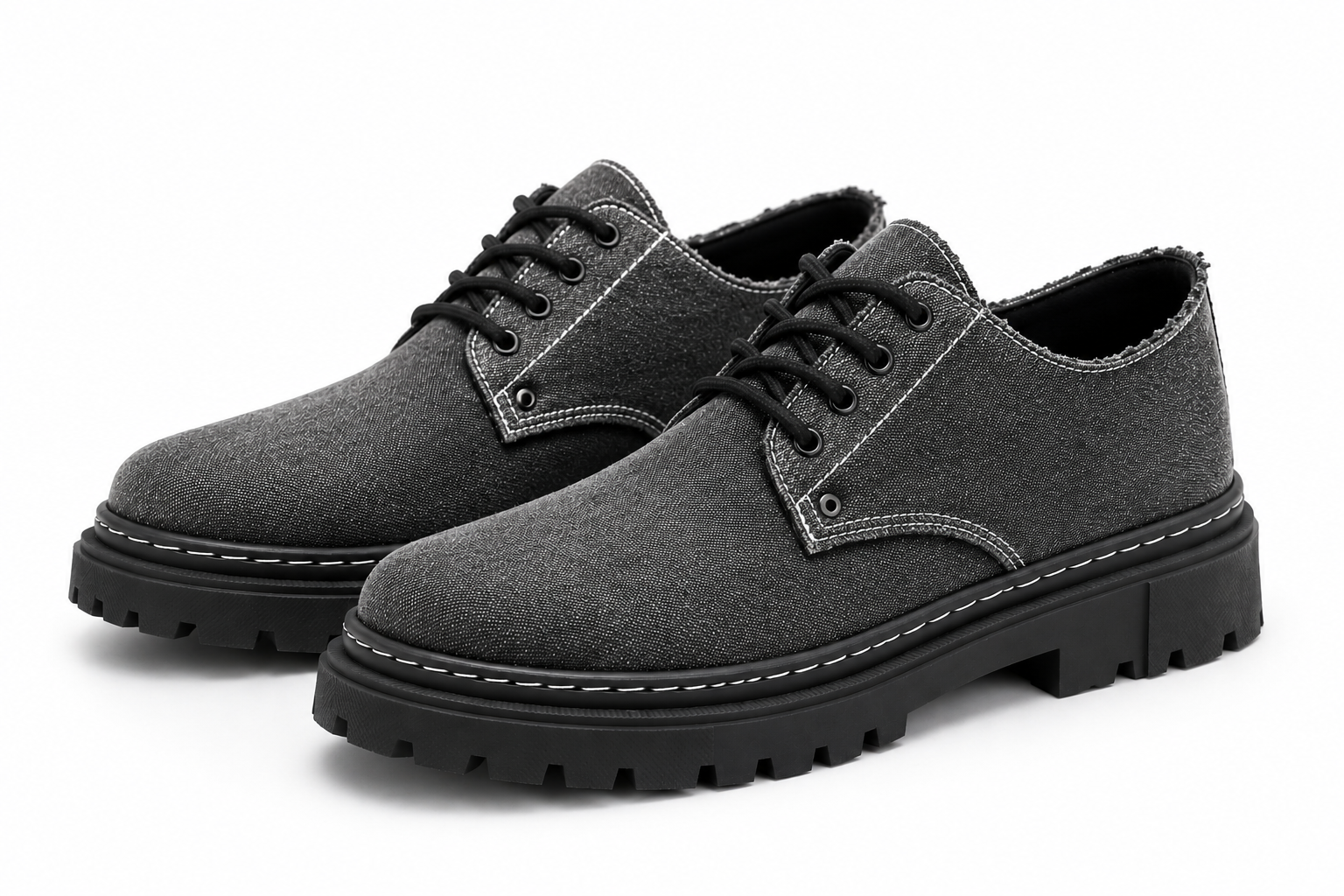 Chaussures Derby Casual en Toile Délavée – Style Workwear Vintage à Lacets