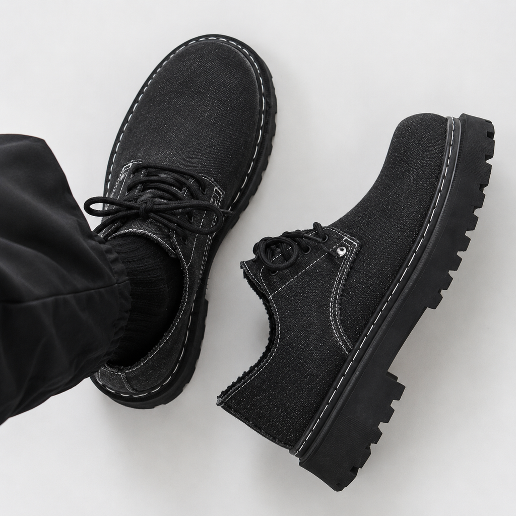 Chaussures Derby Casual en Toile Délavée – Style Workwear Vintage à Lacets