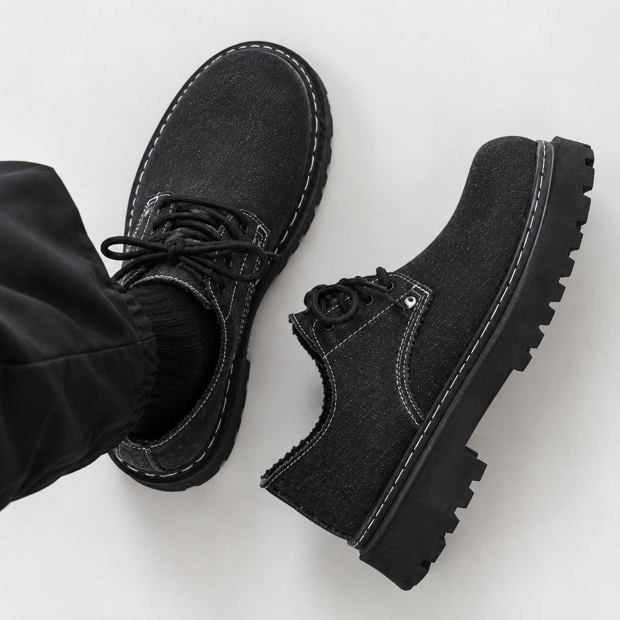 Chaussures Derby Casual en Toile Délavée – Style Workwear Vintage à Lacets