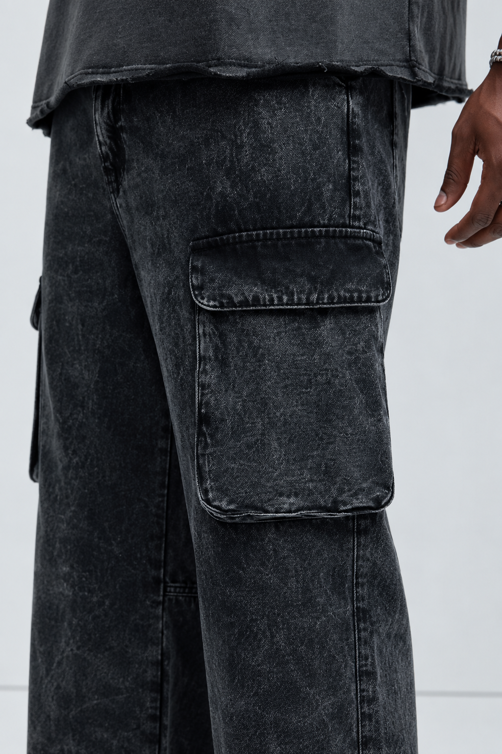 4Faith Signature Cargo Baggy Denim – Black Wash