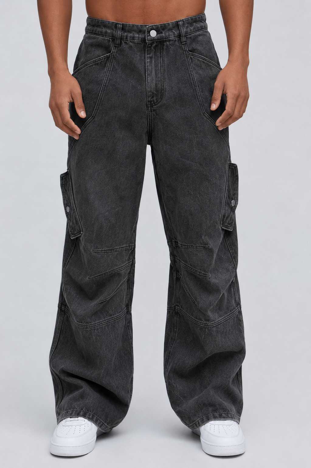 4Faith Cargo Baggy Jeans – Washed Black