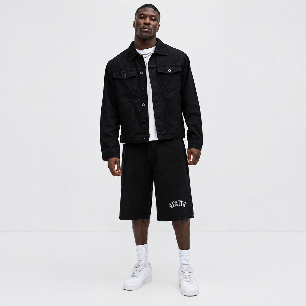 4Faith Black Denim Shorts