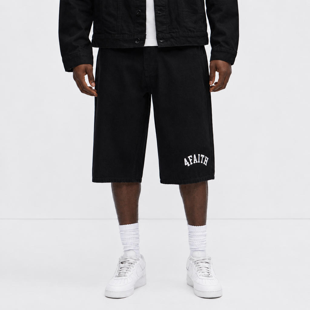 4Faith Black Denim Shorts