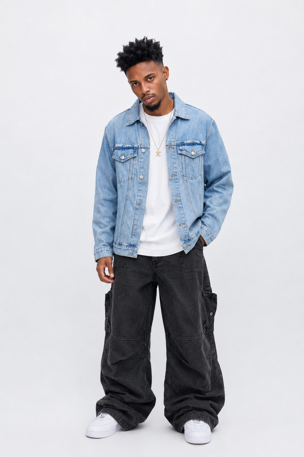 4Faith Studded Denim Jacket – Light Blue