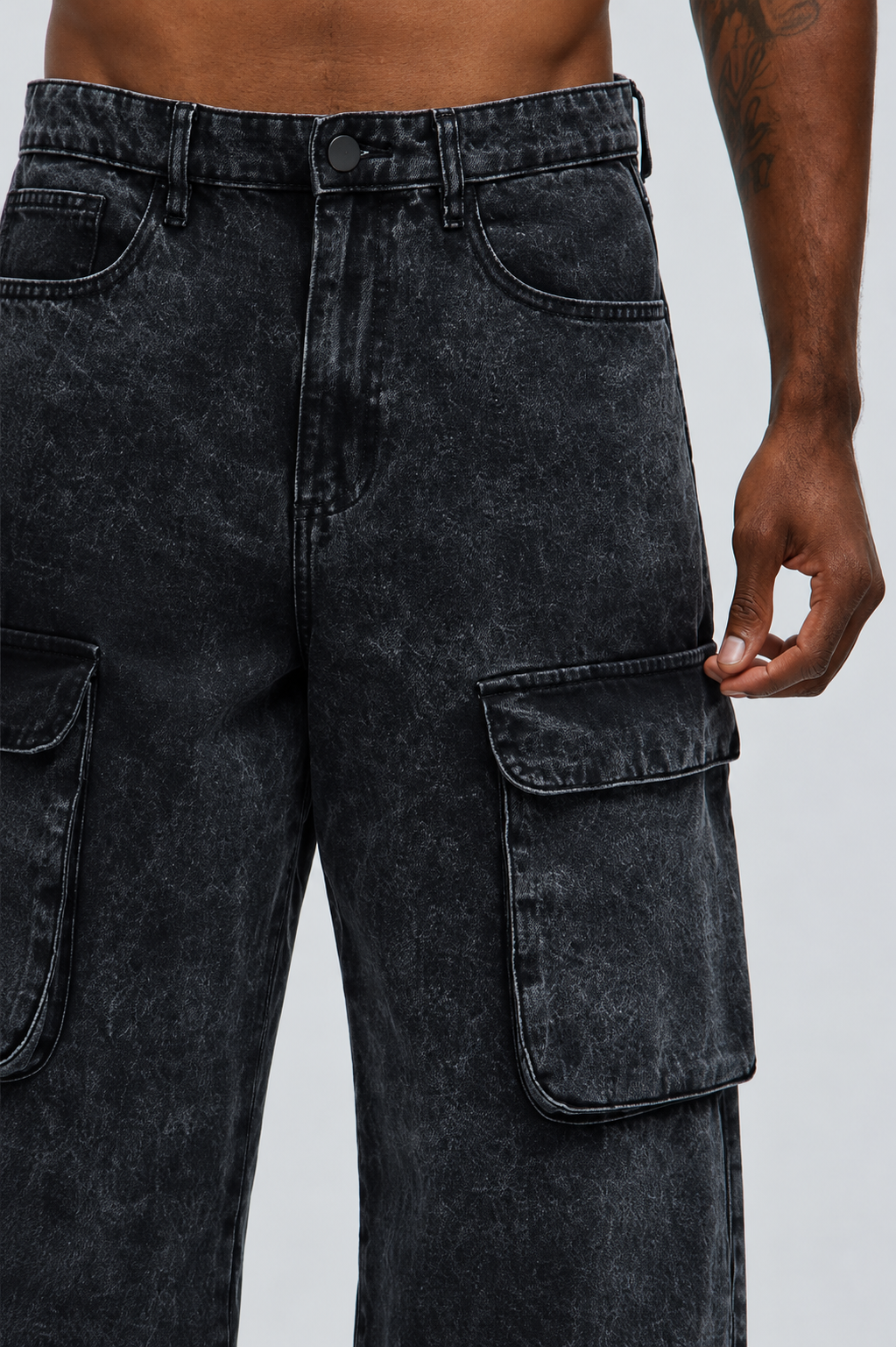 4Faith Signature Cargo Baggy Denim – Black Wash