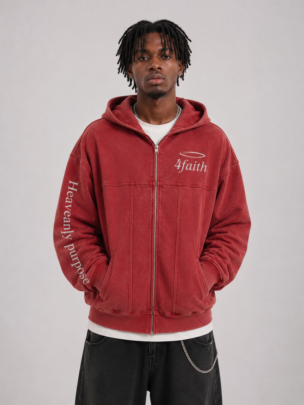 4faith "Heavenly Purposes" Zip Hoodie - Red Washed