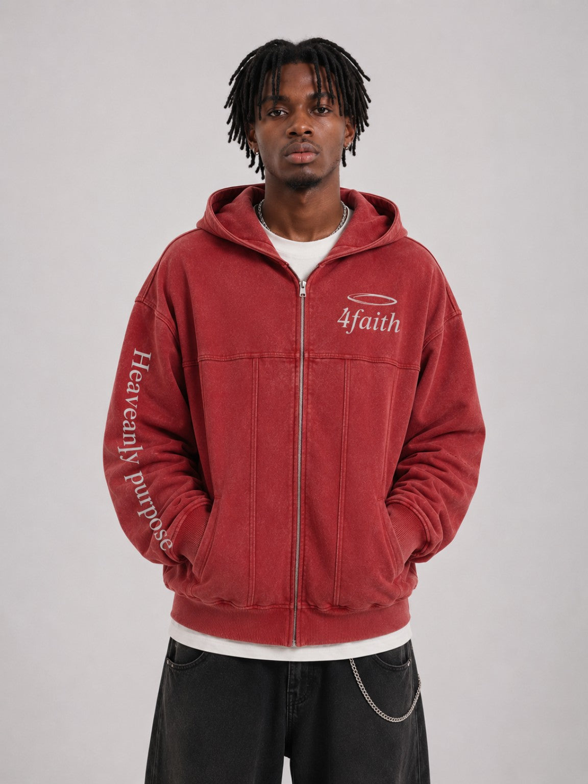 4faith "Heavenly Purposes" Zip Hoodie - Red Washed