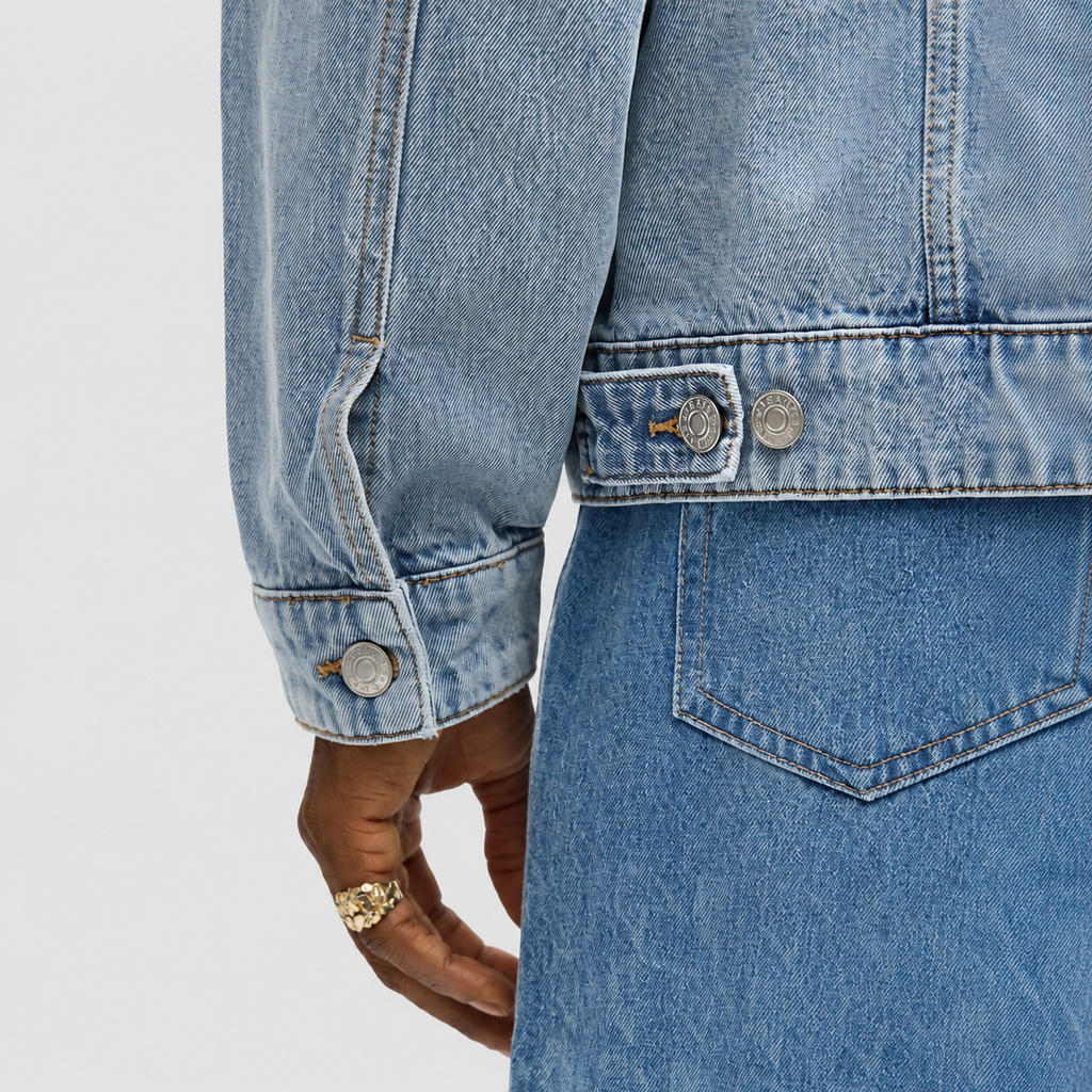4Faith Studded Denim Jacket – Light Blue