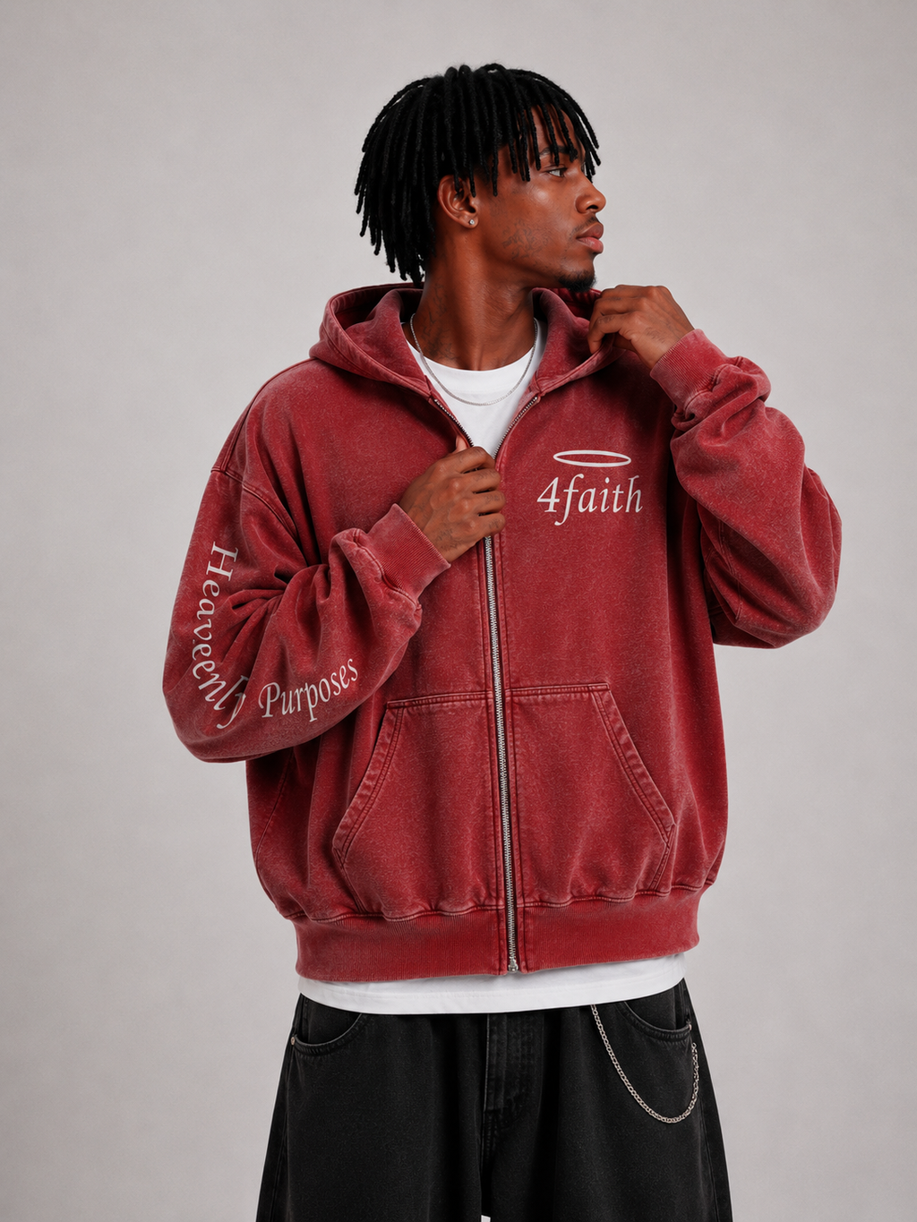 4faith "Heavenly Purposes" Zip Hoodie - Red Washed