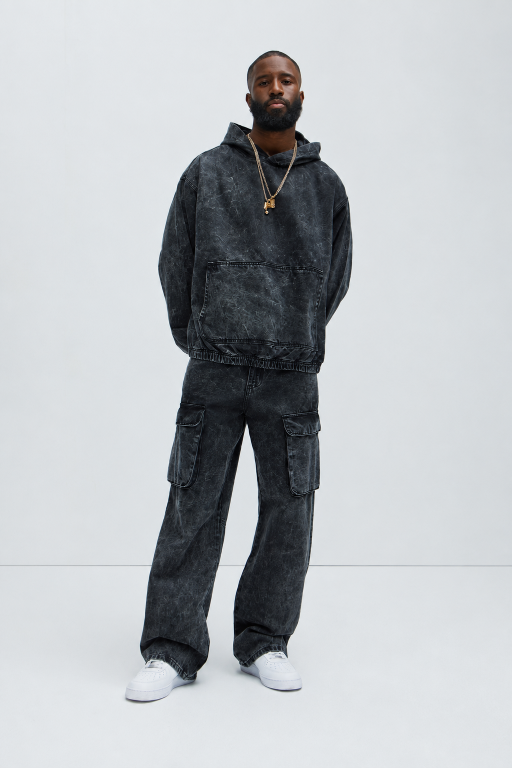 4Faith Signature Cargo Baggy Denim – Black Wash